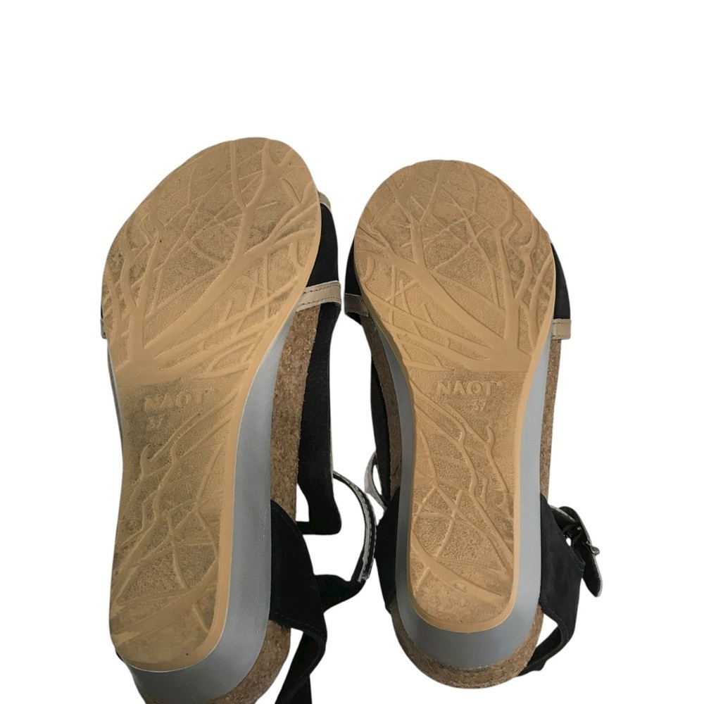 Naot Women's Fiona Sandals Size 37 6 Black Leather Wedge Heel Caged Shoe Open - Picture 4 of 6